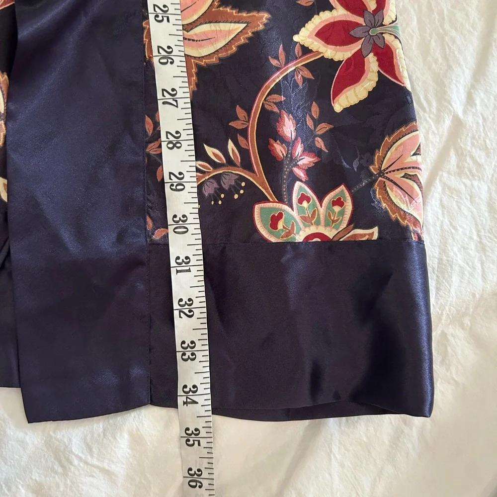 VINTAGE VICTORIA’S‎ SECRET Gold Label Midnight Navy Floral Satin Kimono Robe OS